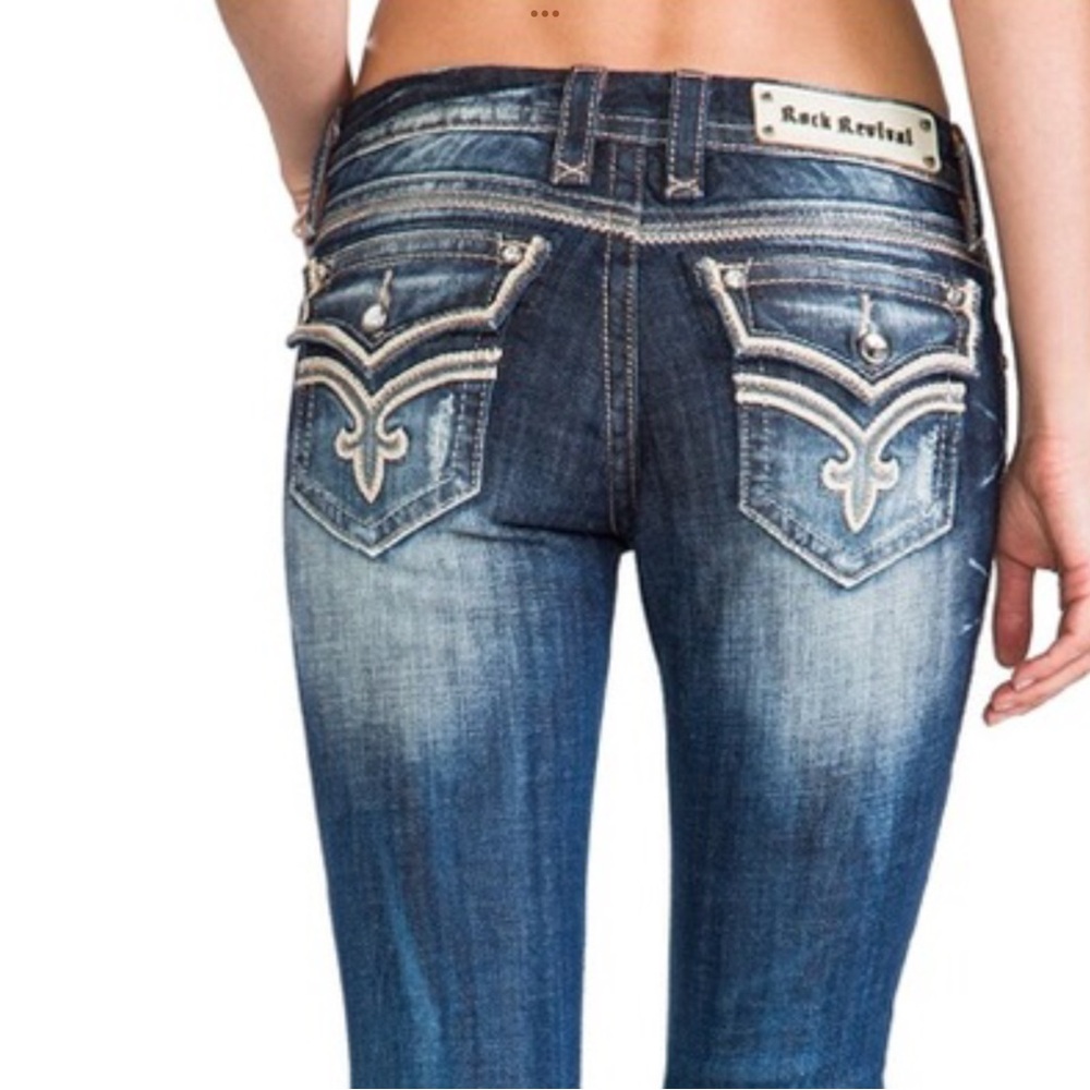 Rock Revival Women's Dark Blue Embroidered Pocket Skinny Jeans